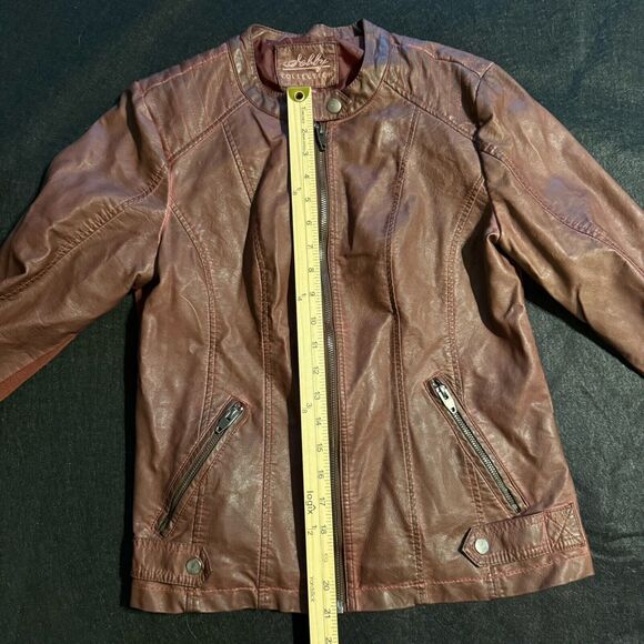 Sebby Collection Vegan Leather Moto Jacket Brown Vintage Look Womens Medium - Picture 8 of 15